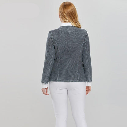 Women's Plus Size Casual Fashion Denim Jacket Premium Stretch Knitted Denim with shoulder pads