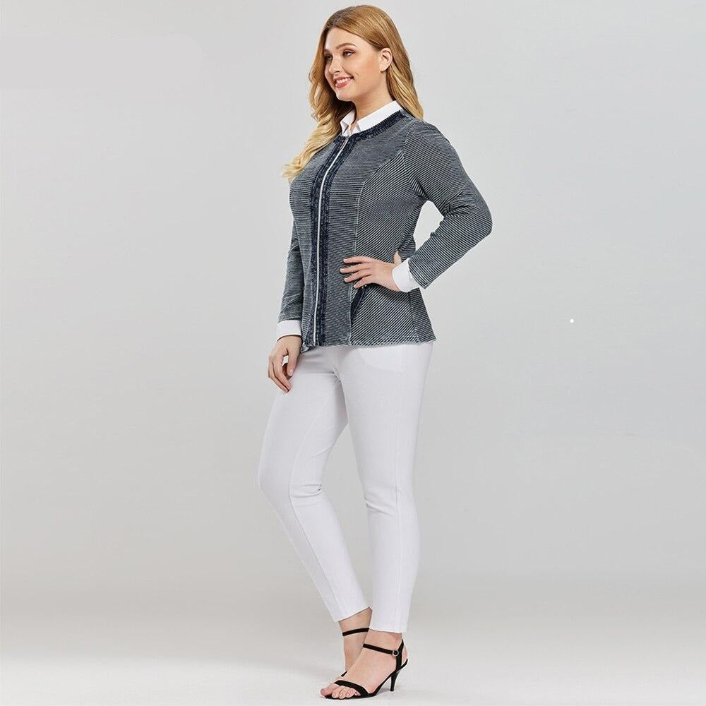 Women's Plus Size Casual Fashion Denim Jacket Premium Stretch Knitted Denim with shoulder pads