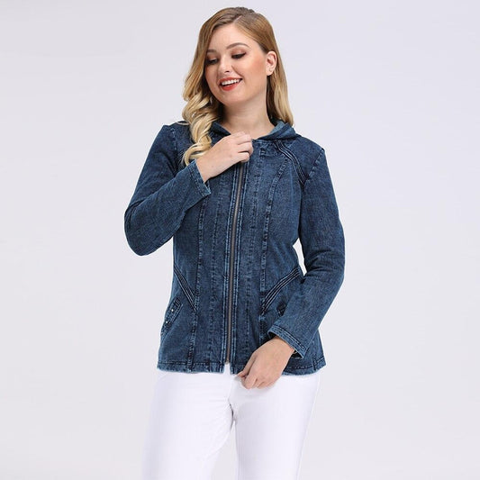 Women's Jacket Plus Size Casual Denim Jacket High Flexibility Slim Fit Hoodie Blouses Shoulder Pads  Chaquetas