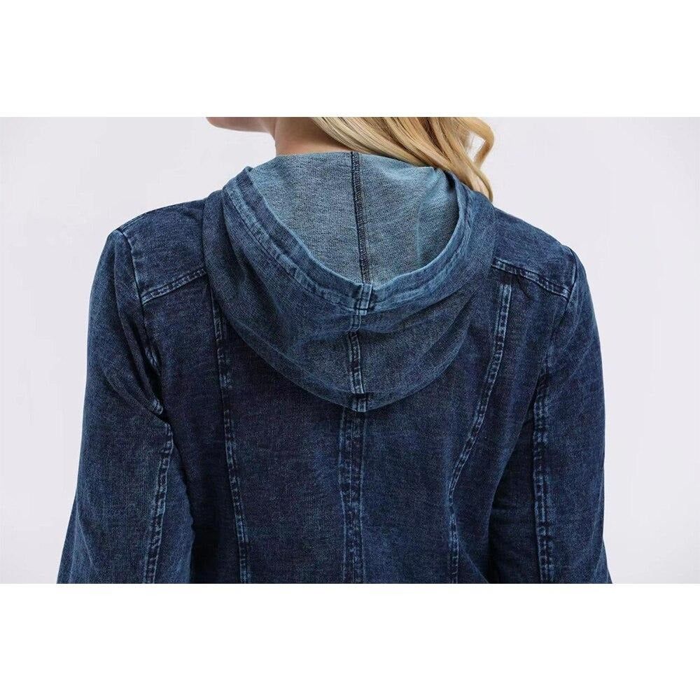 Women's Jacket Plus Size Casual Denim Jacket High Flexibility Slim Fit Hoodie Blouses Shoulder Pads  Chaquetas