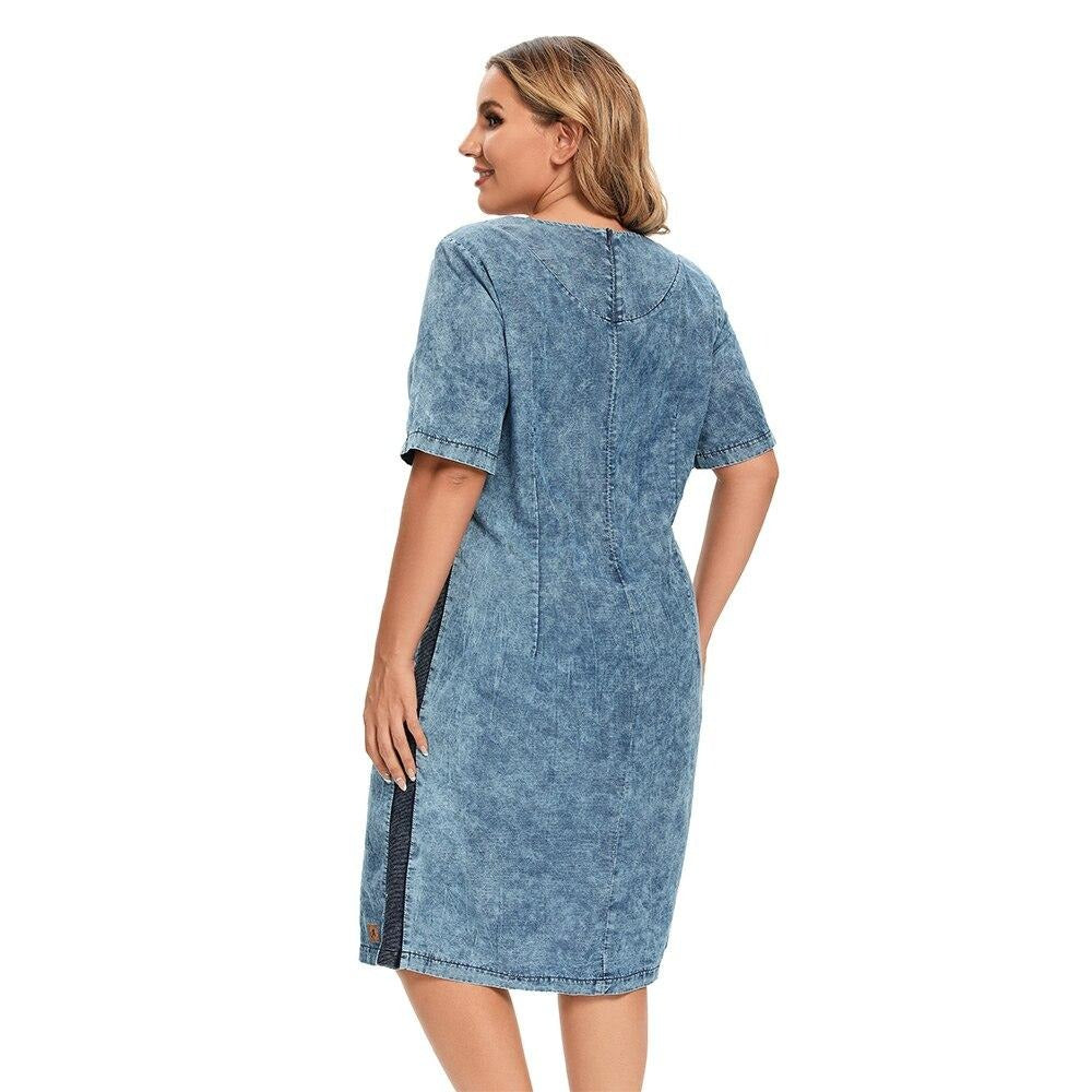 Women's Plus Size Denim Dress Summer Slim Fit Dress Casual Dress Woven Denim Short Sleeve -LengtKneeh