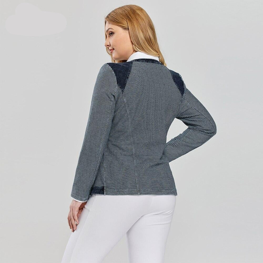 Women's Plus Size Casual Fashion Denim Jacket Premium Stretch Knitted Denim with shoulder pads