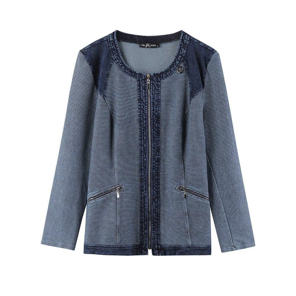 Women's Plus Size Casual Fashion Denim Jacket Premium Stretch Knitted Denim with shoulder pads