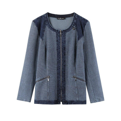 Women's Plus Size Casual Fashion Denim Jacket Premium Stretch Knitted Denim with shoulder pads