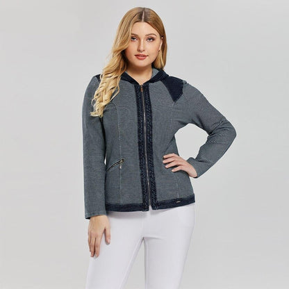 Women's Plus Size Casual Denim Jacket Premium Stretch Knitted Denim with shoulder pads and hat
