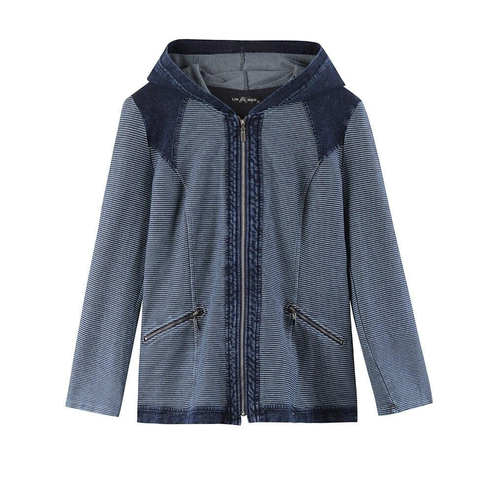 Women's Plus Size Casual Denim Jacket Premium Stretch Knitted Denim with shoulder pads and hat