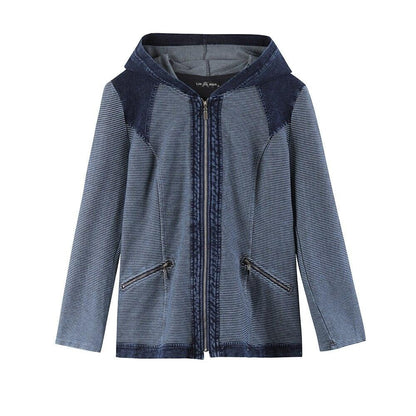 Women's Plus Size Casual Denim Jacket Premium Stretch Knitted Denim with shoulder pads and hat