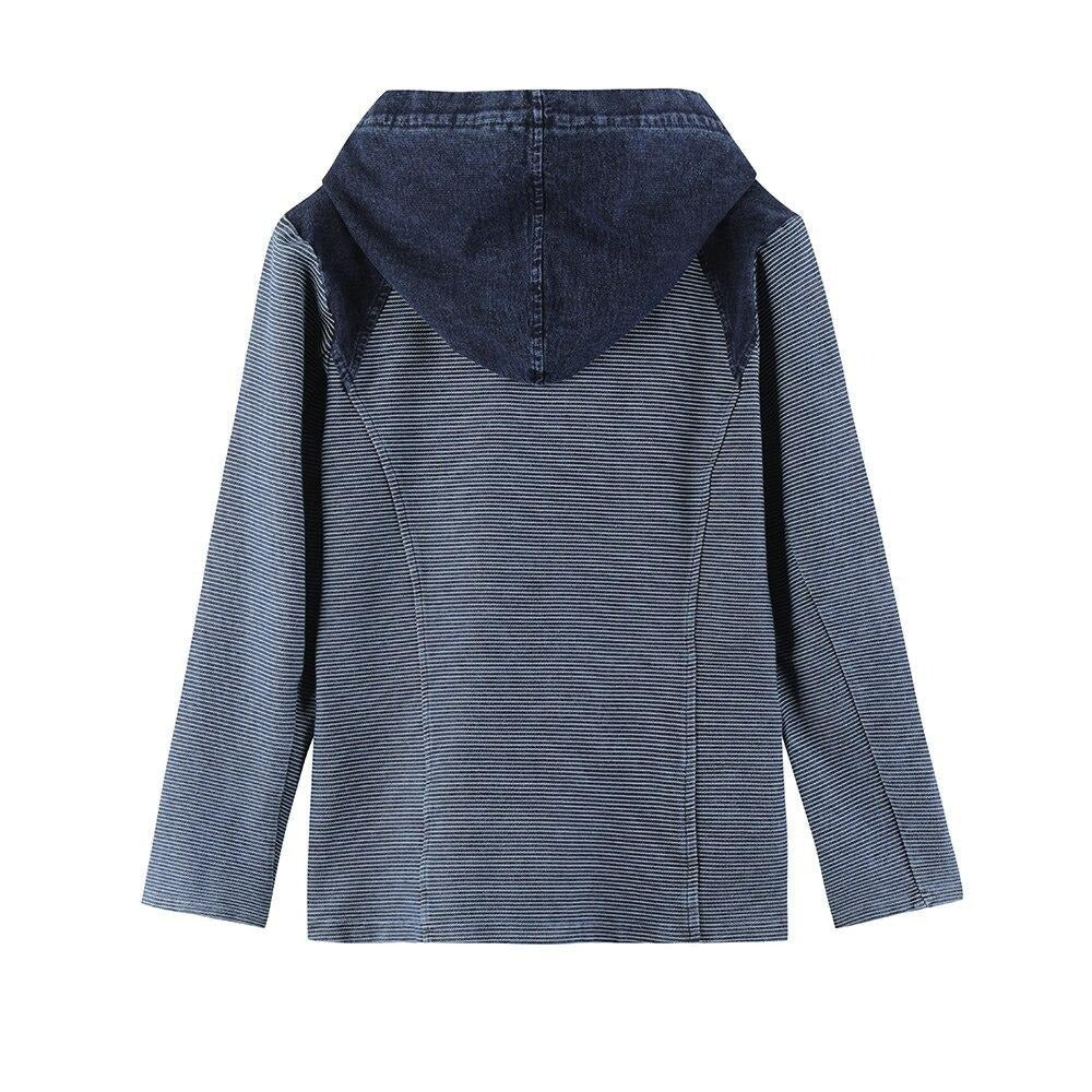 Women's Plus Size Casual Denim Jacket Premium Stretch Knitted Denim with shoulder pads and hat