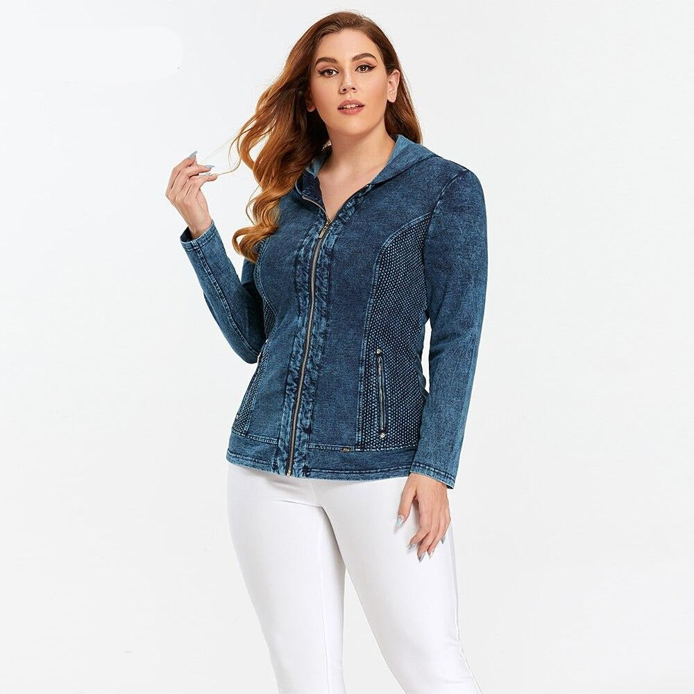 Women's Jacket Plus Size Autumn Casual Denim Jacket  High Flexibility Hoodie Blouses Cotton Knitted Denim Chaquetas