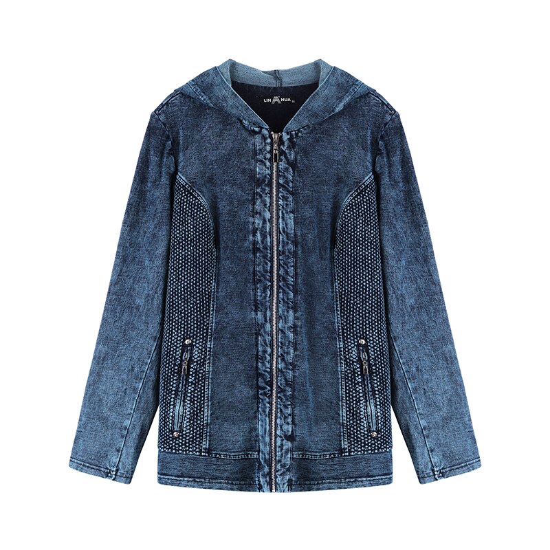 Women's Jacket Plus Size Autumn Casual Denim Jacket  High Flexibility Hoodie Blouses Cotton Knitted Denim Chaquetas