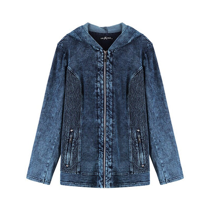 Women's Jacket Plus Size Autumn Casual Denim Jacket  High Flexibility Hoodie Blouses Cotton Knitted Denim Chaquetas