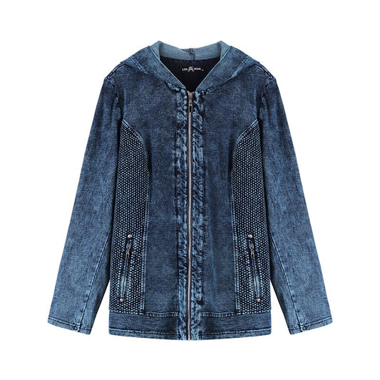 Women's Jacket Plus Size Autumn Casual Denim Jacket  High Flexibility Hoodie Blouses Cotton Knitted Denim Chaquetas