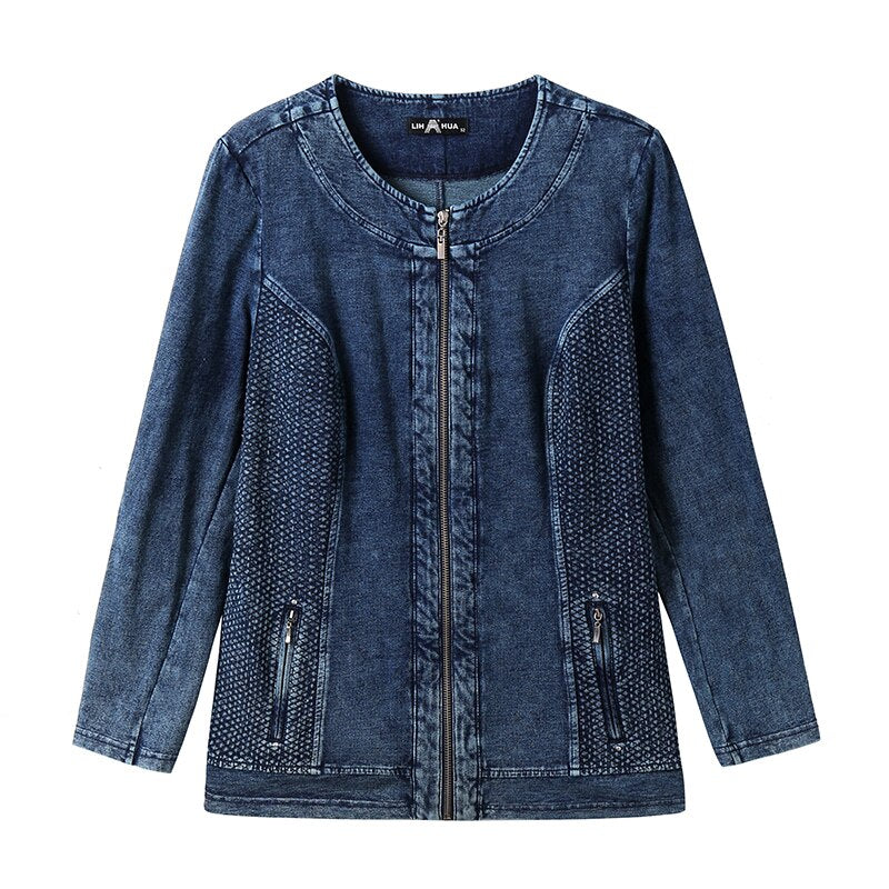 Women's Jacket Plus Size Autumn Casual Denim Jacket  High Flexibility Hoodie Blouses Cotton Knitted Denim Chaquetas