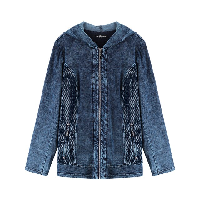 Women's Jacket Plus Size Autumn Casual Denim Jacket  High Flexibility Hoodie Blouses Cotton Knitted Denim Chaquetas