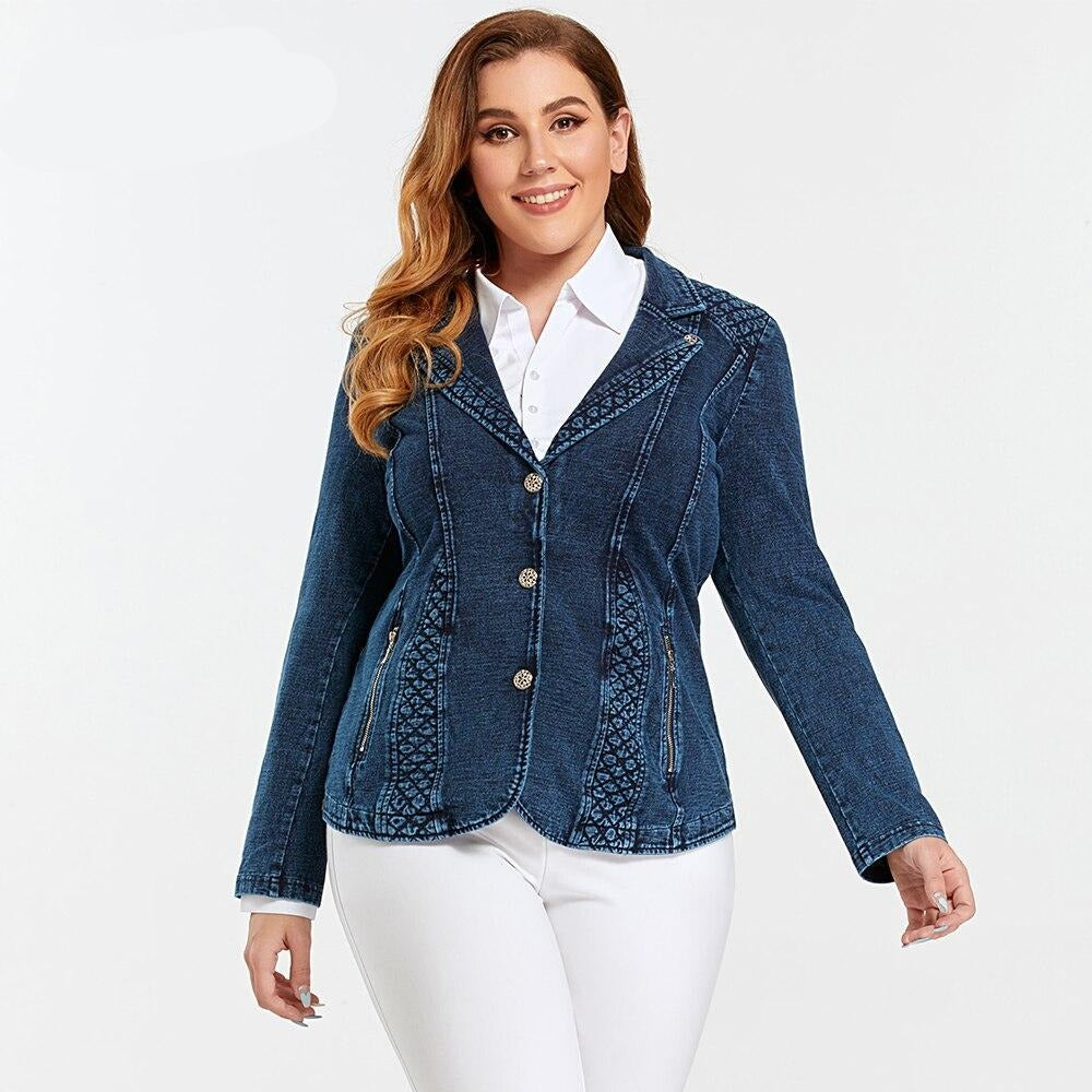 Women's Jacket Plus Size Casual Denim Jacket Premium Stretch Blouses Knitted Denim Chaquetas