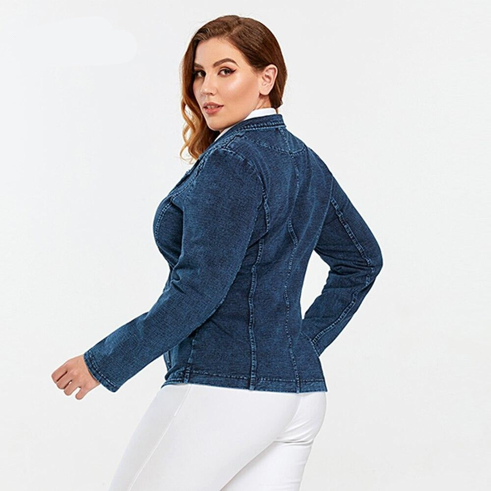 Women's Jacket Plus Size Casual Denim Jacket Premium Stretch Blouses Knitted Denim Chaquetas