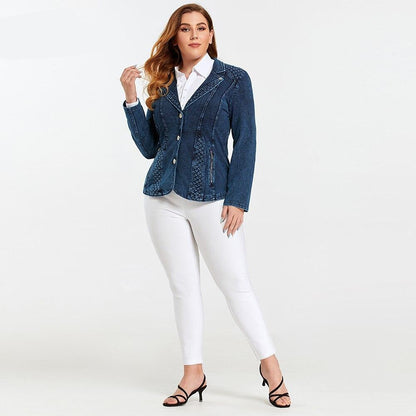 Women's Jacket Plus Size Casual Denim Jacket Premium Stretch Blouses Knitted Denim Chaquetas