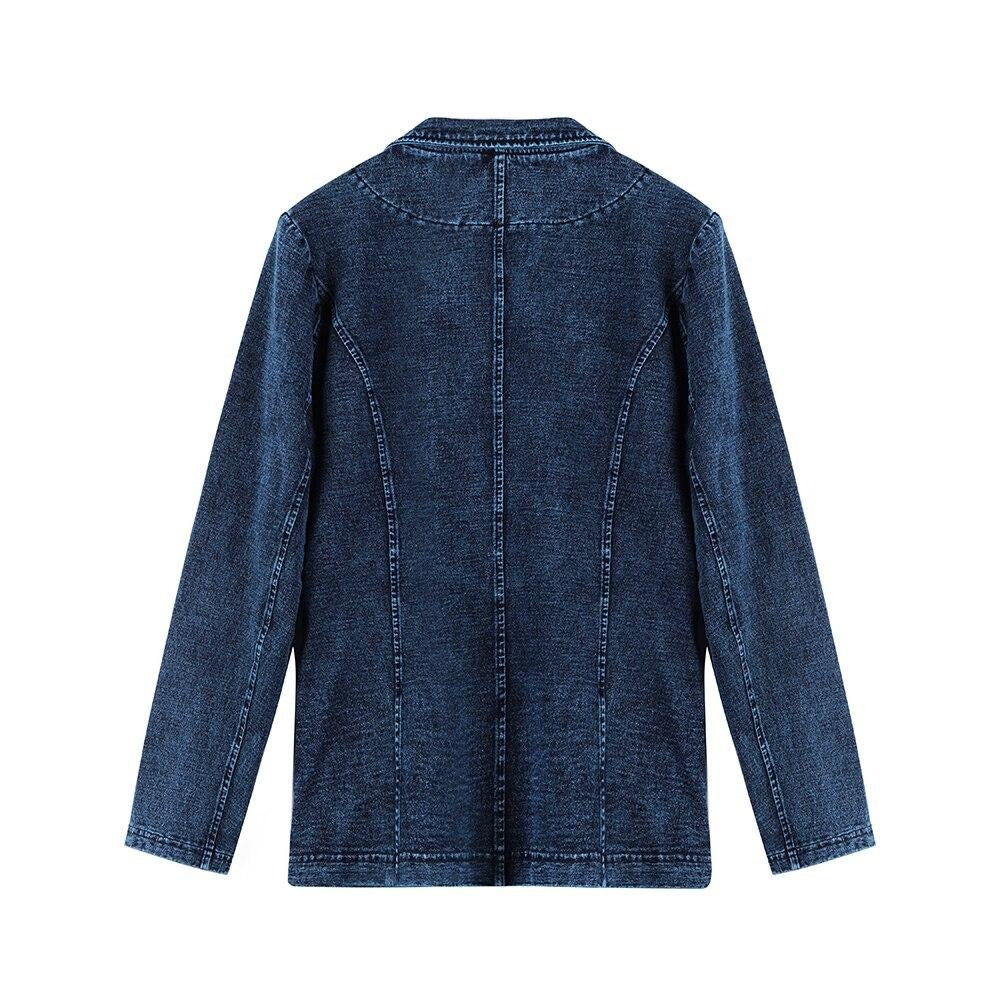 Women's Jacket Plus Size Casual Denim Jacket Premium Stretch Blouses Knitted Denim Chaquetas