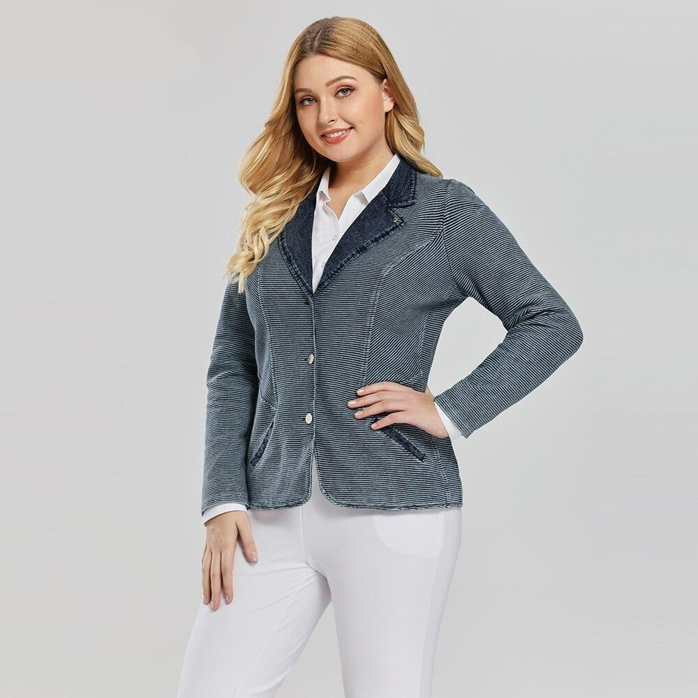Women's Plus Size Tailored Denim Coat Cotton Knitted  Busine Suit Fashion  Cotton Knitted Jacket