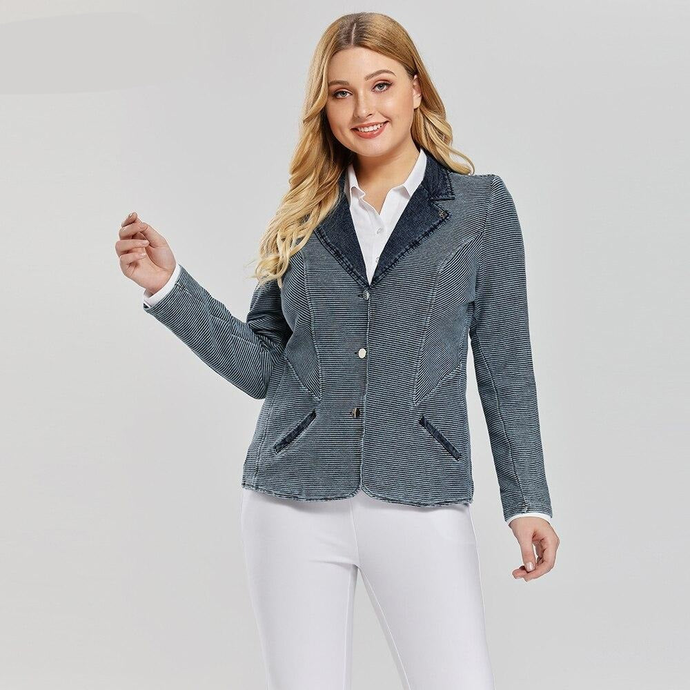 Women's Plus Size Tailored Denim Coat Cotton Knitted  Busine Suit Fashion  Cotton Knitted Jacket