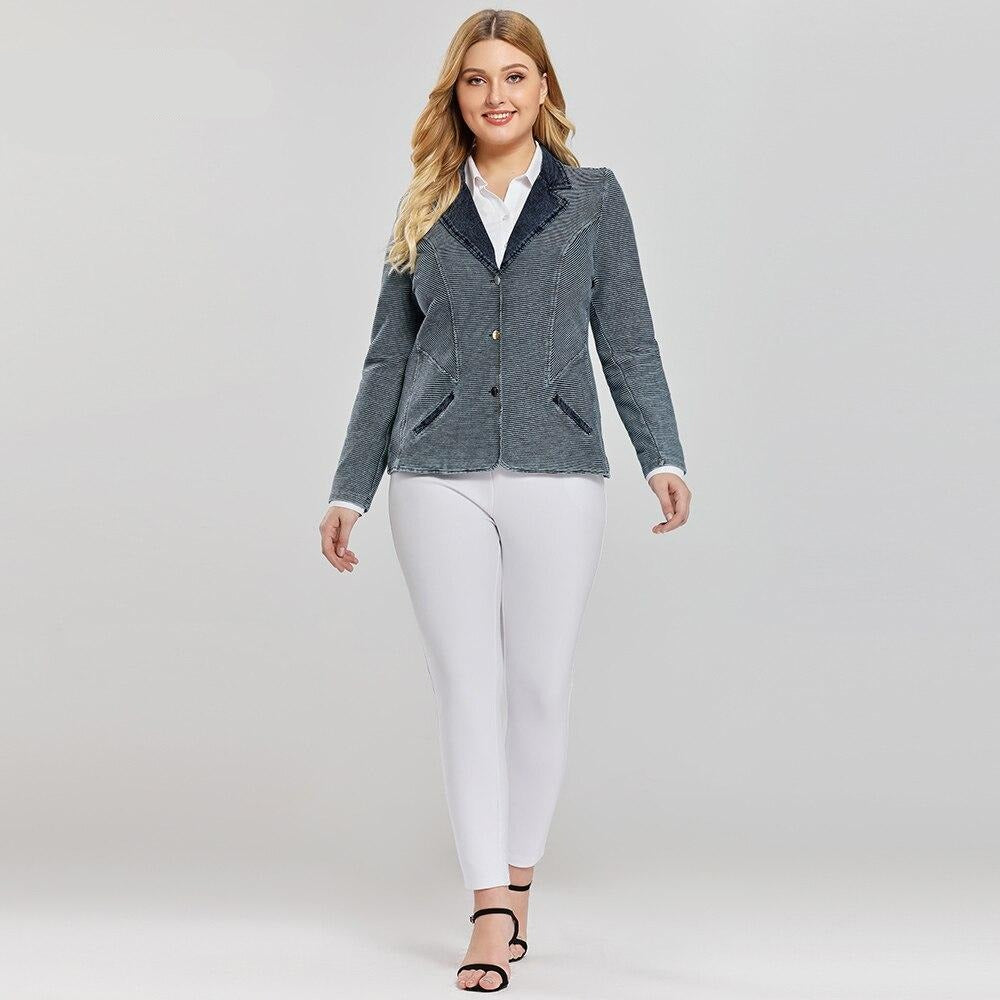 Women's Plus Size Tailored Denim Coat Cotton Knitted  Busine Suit Fashion  Cotton Knitted Jacket