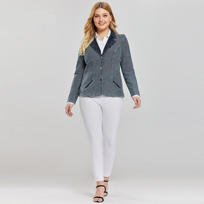 Women's Plus Size Tailored Denim Coat Cotton Knitted  Busine Suit Fashion  Cotton Knitted Jacket