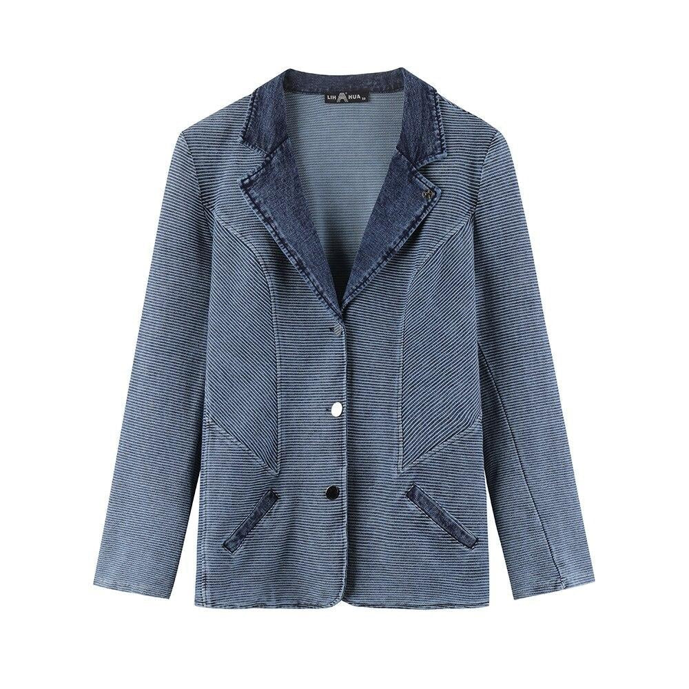 Women's Plus Size Tailored Denim Coat Cotton Knitted  Busine Suit Fashion  Cotton Knitted Jacket