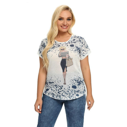 Women's Plus Size Summer Polyester Short-Sleeved T-Shirt With Stretch Short Sleeves With Sequins Printed Top