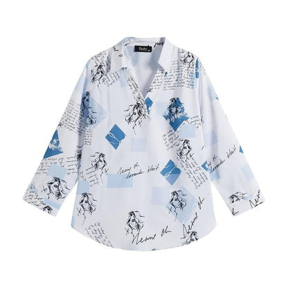 Women's Plus Size Spring Polyester T-shirt With Buttons Printed Letters Casual Top