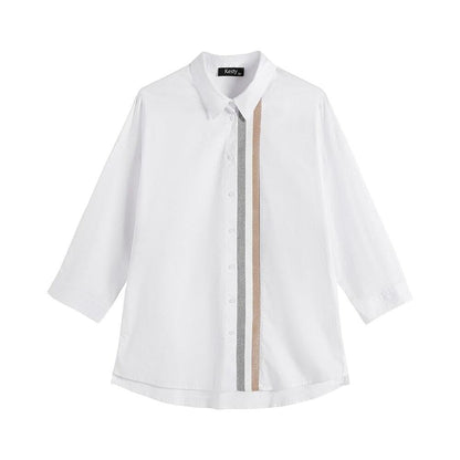 Women's Plus Size Spring Shirt With Elastic Lapel Tie Button With Sequin Casual Top