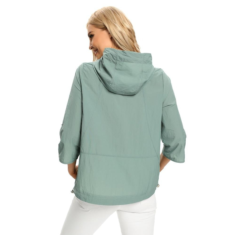 Women's Plus Size Windbreaker Short Hooded Jacket Spring And Autumn Loose Zipper Windbreaker