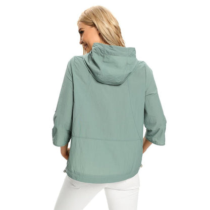 Women's Plus Size Windbreaker Short Hooded Jacket Spring And Autumn Loose Zipper Windbreaker
