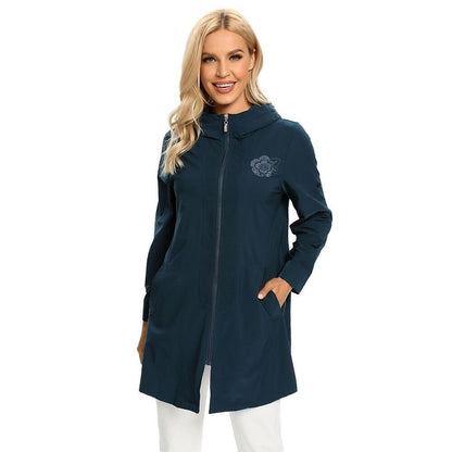 Women's Plus Size Windbreaker Mid-Length Hooded Jacket Spring And Autumn Loose Zipper Print Windbreaker