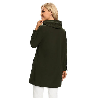 Women's Plus Size Windbreaker Mid-Length Hooded Jacket Spring And Autumn Loose Zipper Print Windbreaker