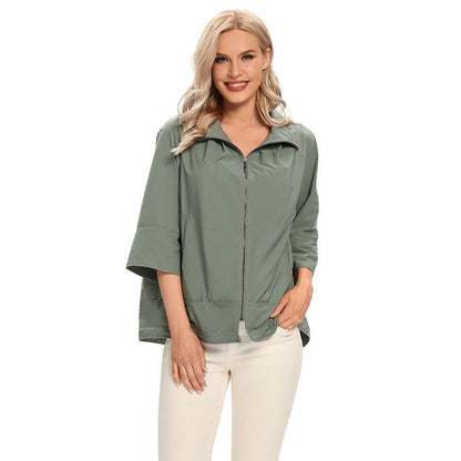 Women's Plus Size Windbreaker Short Lapel Jacket Spring And Autumn Loose Zipper Windbreaker