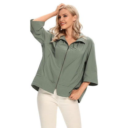 Women's Plus Size Windbreaker Short Lapel Jacket Spring And Autumn Loose Zipper Windbreaker
