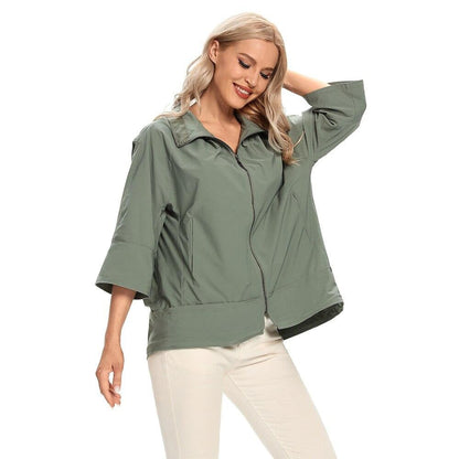 Women's Plus Size Windbreaker Short Lapel Jacket Spring And Autumn Loose Zipper Windbreaker