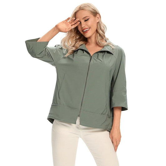 Women's Plus Size Windbreaker Short Lapel Jacket Spring And Autumn Loose Zipper Windbreaker