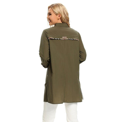 Women's Plus Size Windbreaker Mid-Length Lapel Shirt Spring And Autumn Loose Buttoned Windbreaker