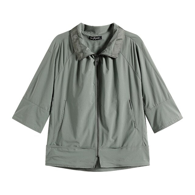Women's Plus Size Windbreaker Short Lapel Jacket Spring And Autumn Loose Zipper Windbreaker