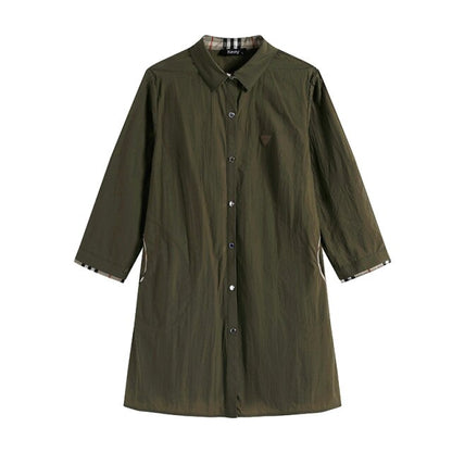 Women's Plus Size Windbreaker Mid-Length Lapel Shirt Spring And Autumn Loose Buttoned Windbreaker