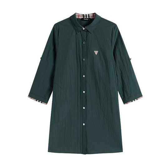 Women's Plus Size Windbreaker Mid-Length Lapel Shirt Spring And Autumn Loose Buttoned Windbreaker