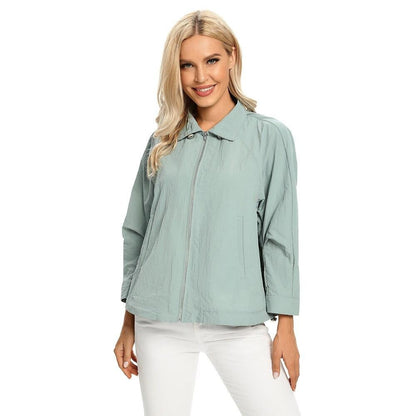 Women's Plus Size Windbreaker Short Lapel Jacket Spring And Autumn Loose Zipper Windbreaker