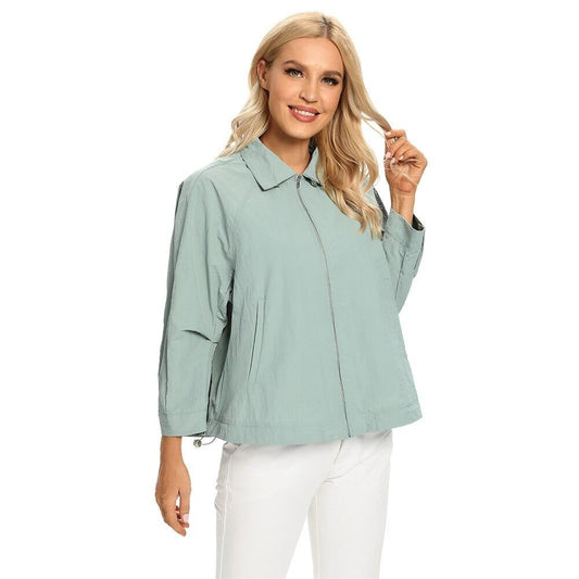 Women's Plus Size Windbreaker Short Lapel Jacket Spring And Autumn Loose Zipper Windbreaker