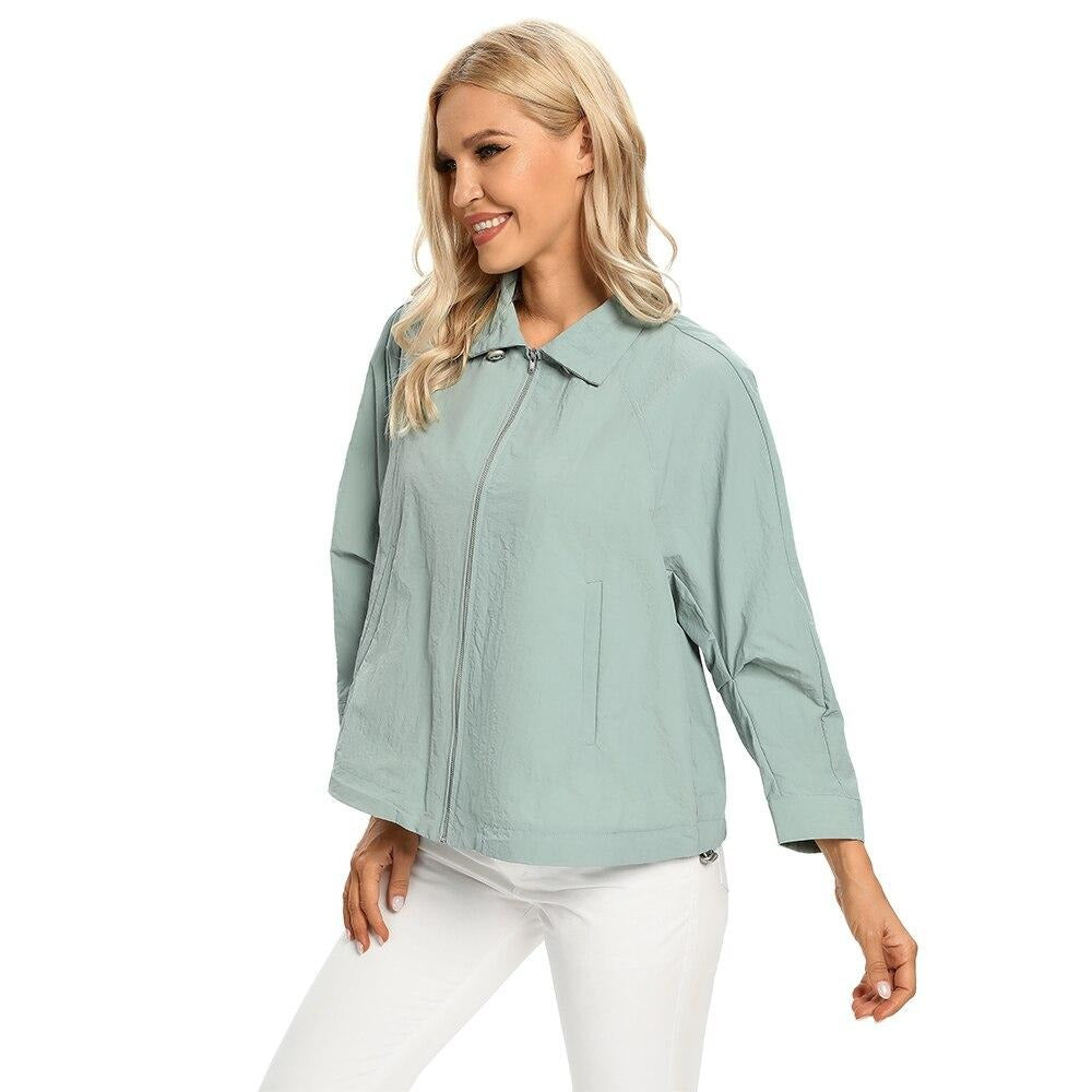 Women's Plus Size Windbreaker Short Lapel Jacket Spring And Autumn Loose Zipper Windbreaker