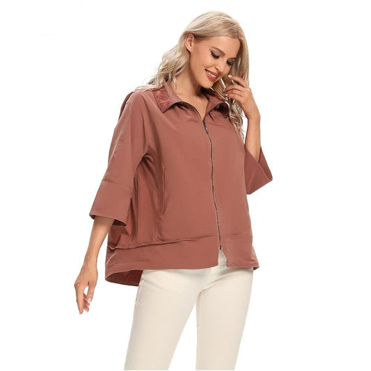 Women's Plus Size Windbreaker Short Lapel Jacket Spring And Autumn Loose Zipper Windbreaker