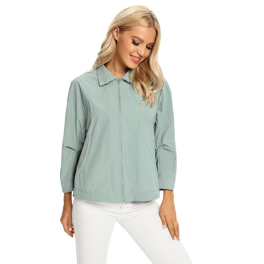 Women's Plus Size Windbreaker Short Lapel Jacket Spring And Autumn Loose Zipper Windbreaker