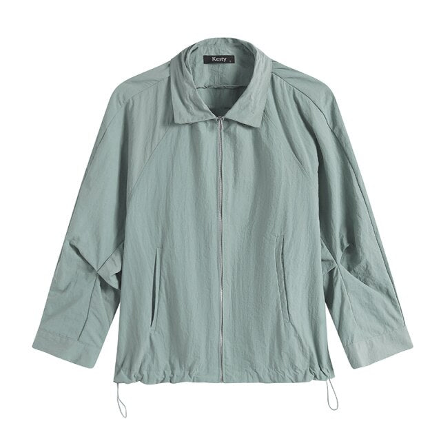 Women's Plus Size Windbreaker Short Lapel Jacket Spring And Autumn Loose Zipper Windbreaker