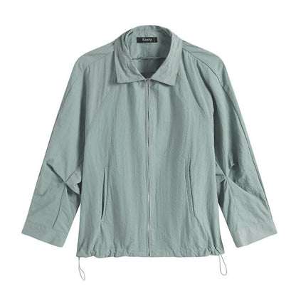 Women's Plus Size Windbreaker Short Lapel Jacket Spring And Autumn Loose Zipper Windbreaker