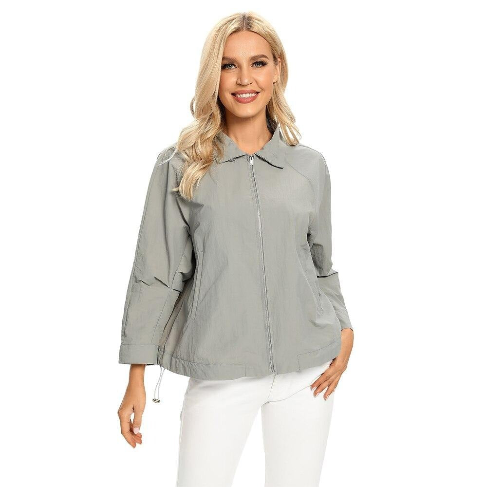 Women's Plus Size Windbreaker Short Lapel Jacket Spring And Autumn Loose Zipper Windbreaker